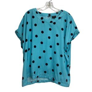 Worthington XL Blue Polka Dot Short Sleeve Blouse Vintage Lightweight Work